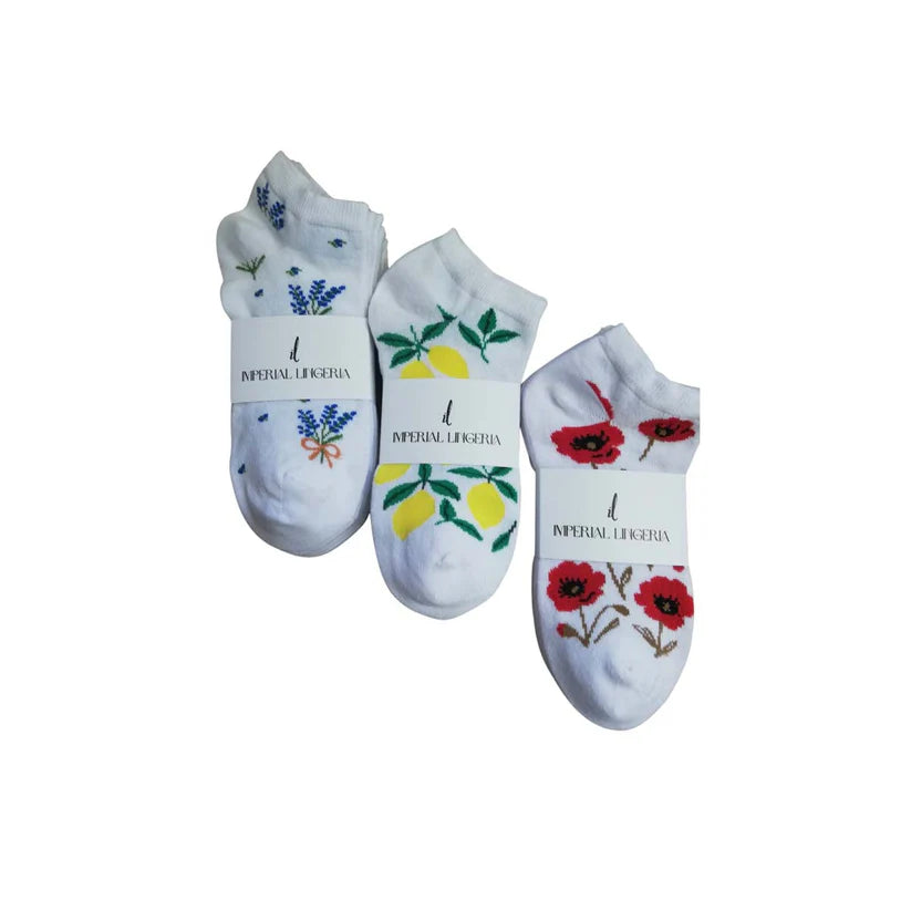 Mixed Floral & Lemon Ankle Socks – 6 Pack
